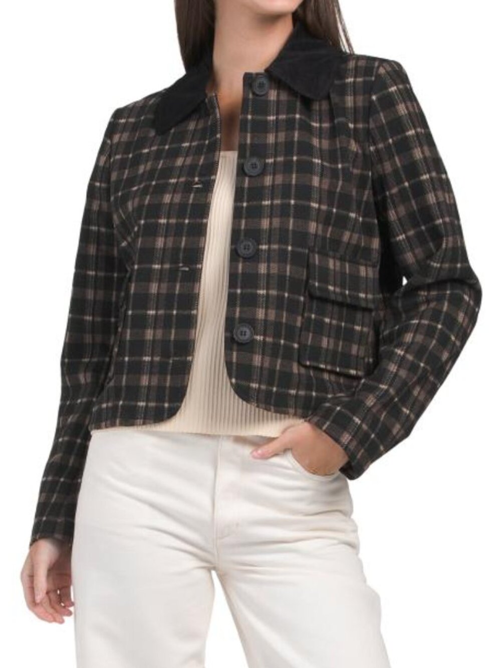 BAGATELLE COLLECTION Cropped Jacket With Mixed Collar